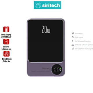 Cục sạc dự phòng không dây từ tính 10000mAh hỗ trợ sạc nhanh 20W chất liệu vỏ nhôm kim loại Dành cho 12/13/14 /Samsung