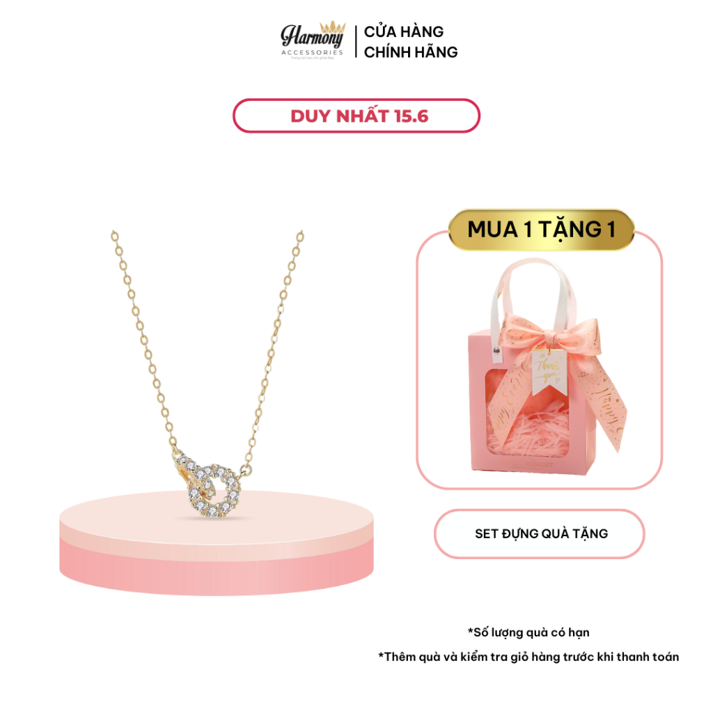 Dây chuyền bạc nữ mạ vàng mặt tròn đôi đính đá Emily xinh xắn | HARMONY ACCESSORIES VC102