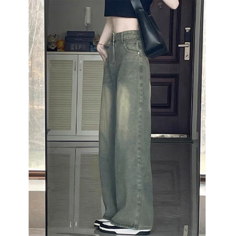 - ORDER Quần jean ống rộng lưng cao phong cách retro cá tính thời trang mùa hè dành cho nữ có bigsize