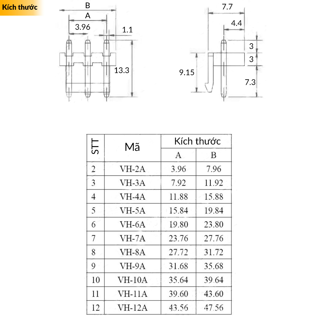 Đế Bus VH9.36mm chân thẳng