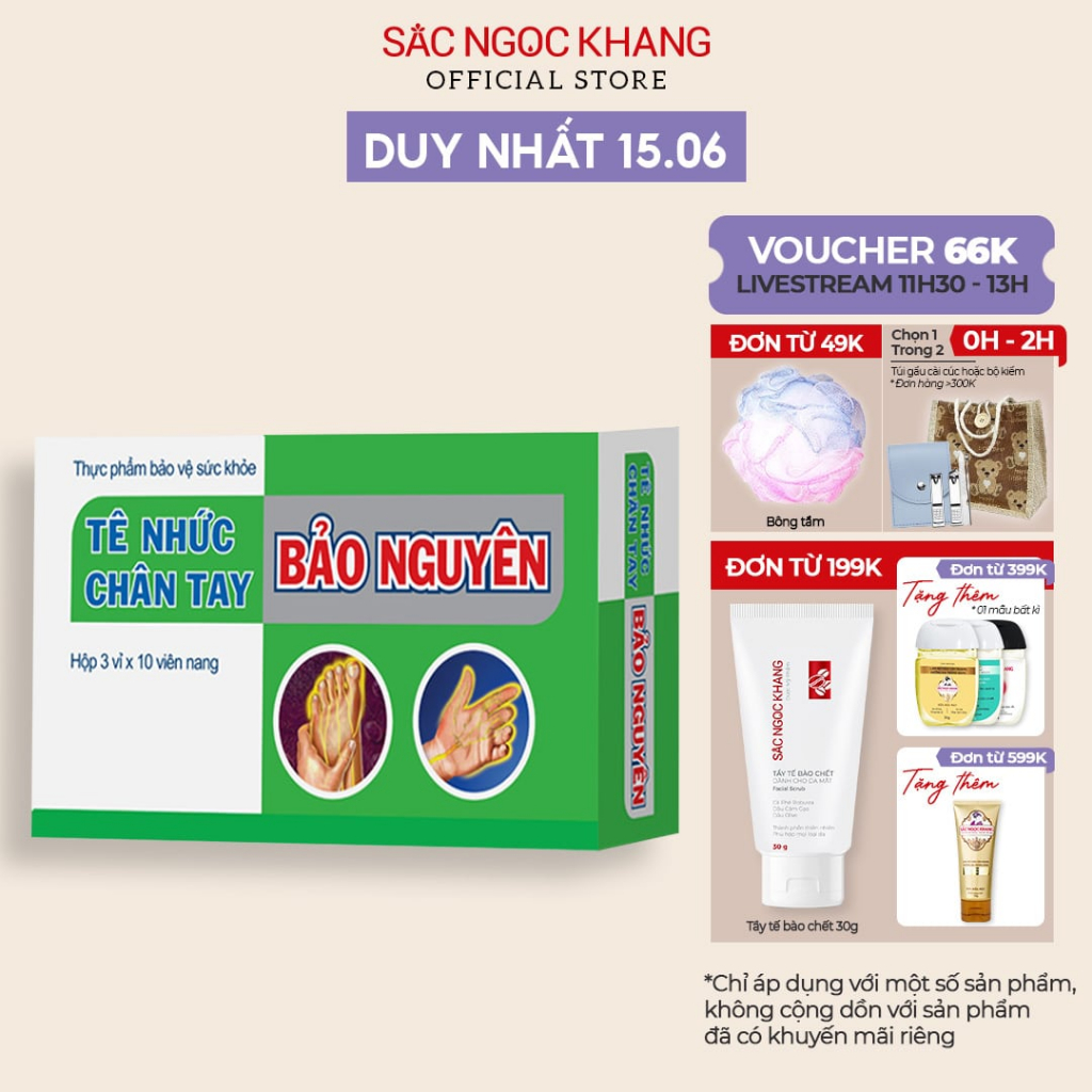 Viên uống tê nhức chân tay Bảo Nguyên Sắc Ngọc Khang Hộp 30 Viên