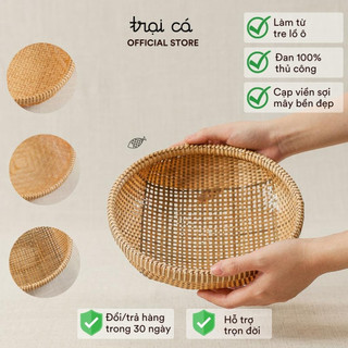 Rổ Tre Tròn TRẠI CÁ Rổ Rửa Rau Củ, Đựng Trái Cây, Đồ Ăn, Đồ Dùng Nhà Bếp, Treo Tường Trang Trí Decor Quán Cafe