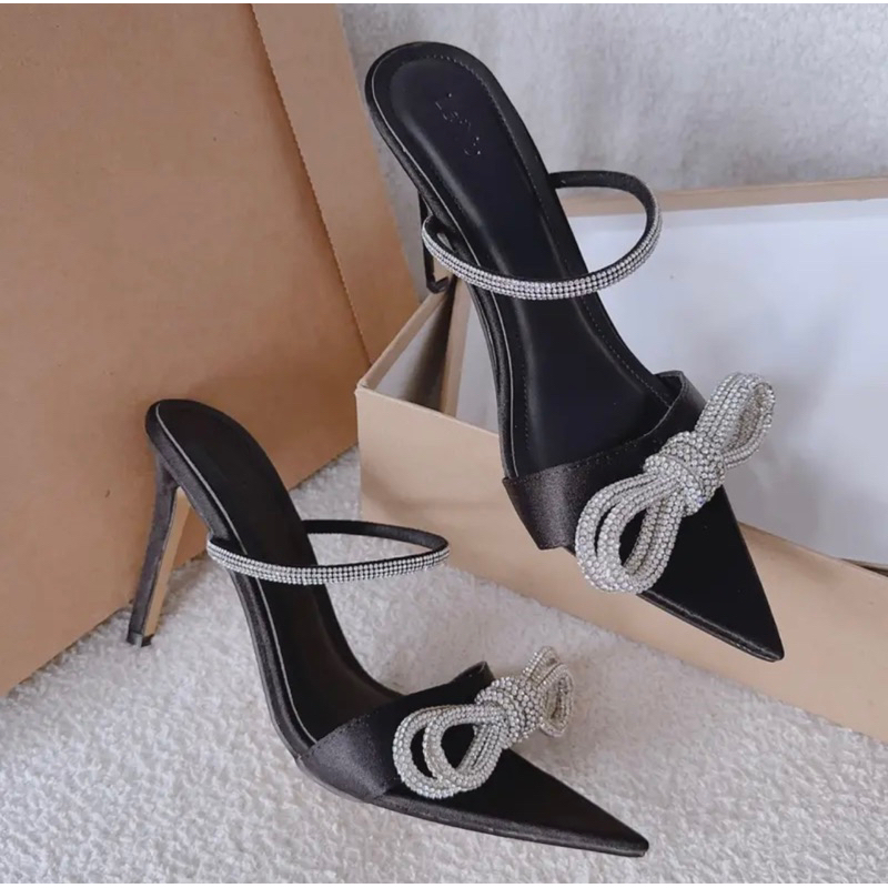 Dép cao gót mũi nhọn nơ đá gót nhọn cao 9p Bigsize 35-43