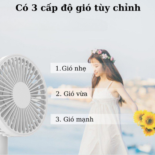 Quạt không dây mini sạc cổng USB cầm tay nhỏ gọn công suất lớn quạt mini để bàn tự quay 360 độ tuần hoàn gió ba mức mát