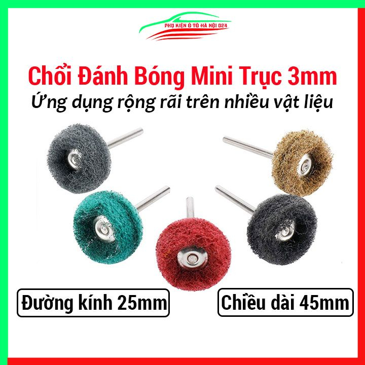 Chổi đánh bóng mini trục 3mm sợi rối nỉ mài đầu chà nhám