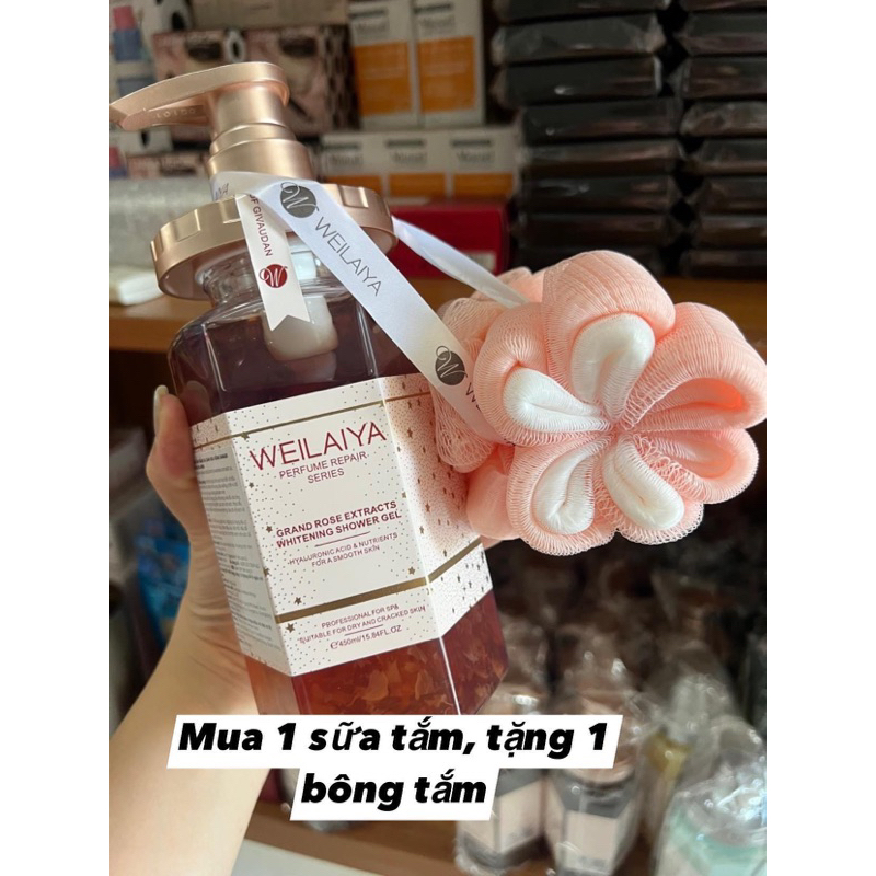 𝐒𝐮̛̃𝐚 𝐓𝐚̆́𝐦 TRẮNG DA CÁNH HOA HỒNG DAMASK ÉP LẠNH 𝐧𝐮̛𝐨̛́𝐜 𝐡𝐨𝐚 𝐏𝐄𝐑𝐅𝐔𝐌𝐄 𝐒𝐇𝐎𝐖𝐄𝐑𝐆𝐄𝐋 WEILAIYA tặng 1 bông tắm