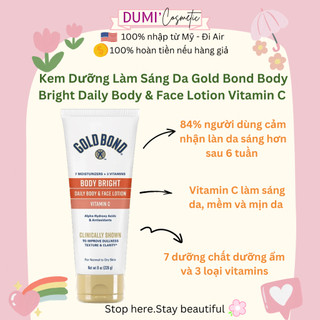  Kem Dưỡng Làm Sáng Da Gold Bond Body Bright Daily Body & Face Lotion Vitamin C - Mỹ 