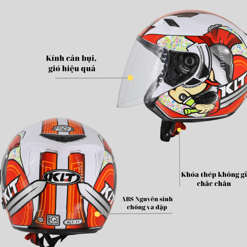Mũ nón bảo hiểm 3/4 KLT 2 kính tem HYPER CORSI chính hãng 2023