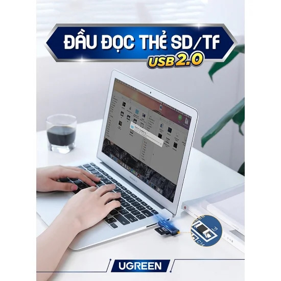 Đầu đọc thẻ SD/TF USB 2.0 UGREEN CM264 60721 màu đen Chính hãng