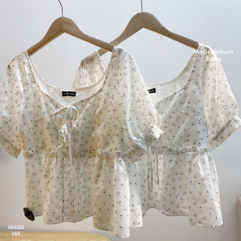 Áo kiểu hoa nhí baby tay ngắn cột nơ trước