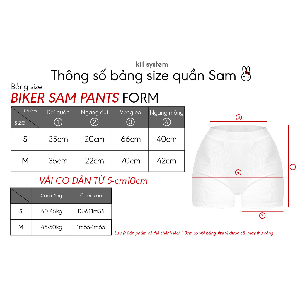 Quần biker short dáng ngắn Sam Kill System màu đen và trắng chất thun co giãn