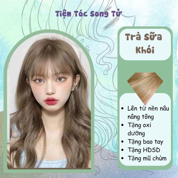 Sét Nhuộm Tóc Trà Sữa Khói Nhuộm Tại Nhà Kèm Oxi Và Găng Tay