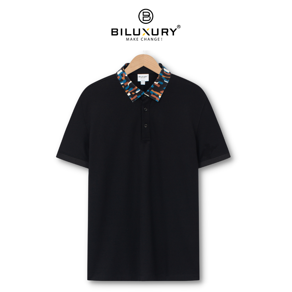 Áo Polo Biluxury Màu Đen Bền Màu, Dễ Làm Sạch, Chống Nhăn, Co Giãn 7APCT027DEN-T001DEN-T002DEN-T004DEN- T030DEN