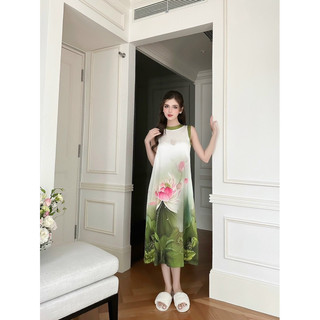 Đầm lụa hoạ tiết in 5D siêu xinh xắn