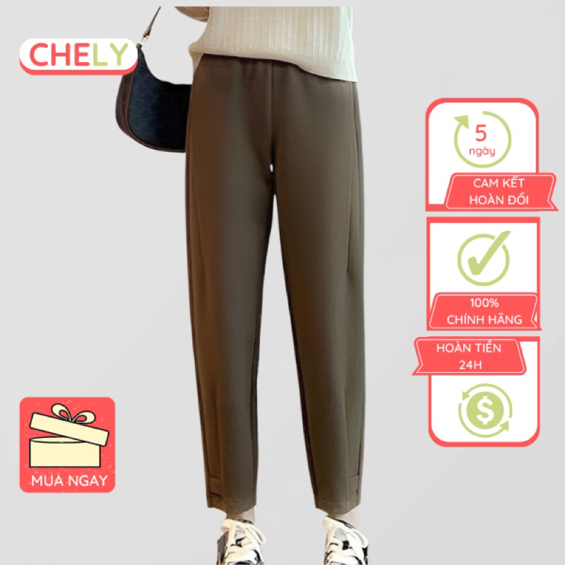 Quần Baggy Nỉ Nữ Chely Chất Mỳ Nỉ Đanh Mịn, Dày Dặn, Đủ Size Tối Đa 65Kg Gồm 2 Màu Nâu - Đen