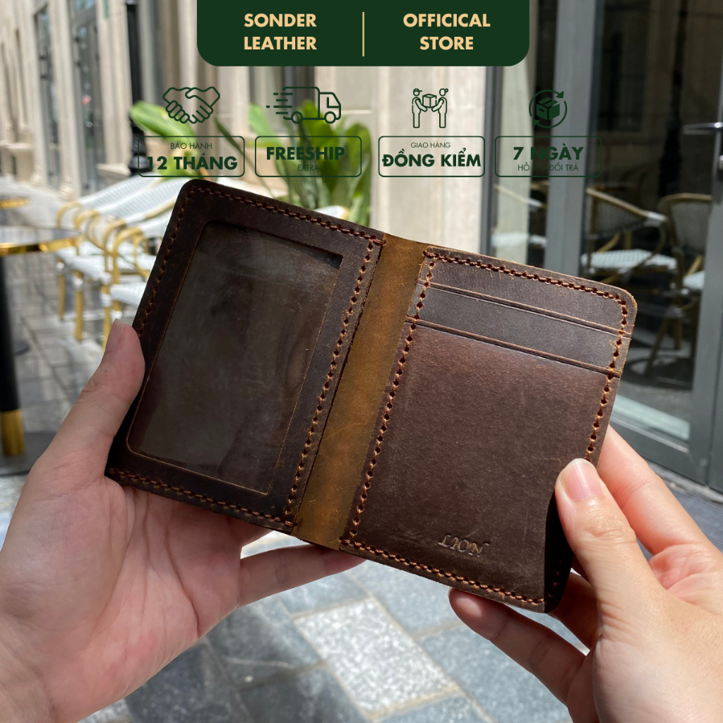 Ví nam da bò thật Kent Ví da nam mini nhỏ gọn, bóp nam cao cấp nhỏ gọn chất da bò sáp xước thương hiệu Sonder Leather