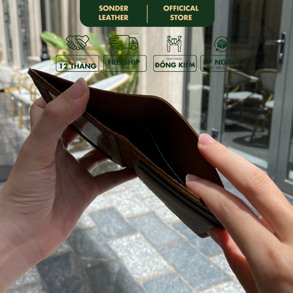 Ví nam da bò thật Kent Ví da nam mini nhỏ gọn, bóp nam cao cấp nhỏ gọn chất da bò sáp xước thương hiệu Sonder Leather