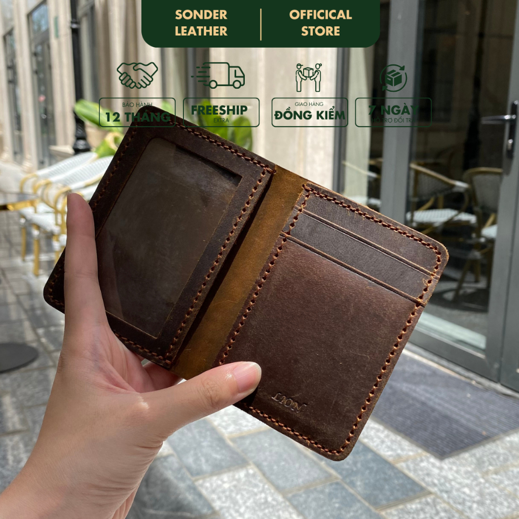 Ví nam da bò thật Kent Ví da nam mini nhỏ gọn, bóp nam cao cấp nhỏ gọn chất da bò sáp xước thương hiệu Sonder Leather