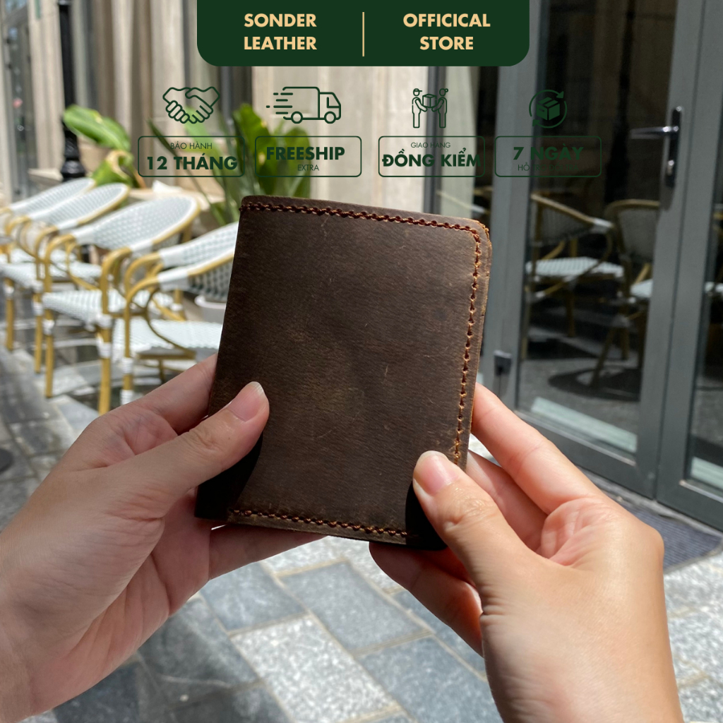 Ví nam da bò thật Kent Ví da nam mini nhỏ gọn, bóp nam cao cấp nhỏ gọn chất da bò sáp xước thương hiệu Sonder Leather