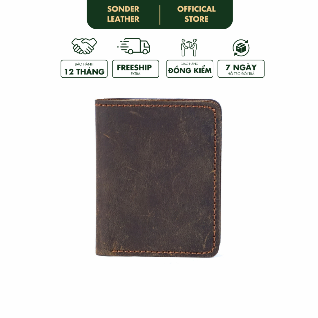 Ví nam da bò thật Kent Ví da nam mini nhỏ gọn, bóp nam cao cấp nhỏ gọn chất da bò sáp xước thương hiệu Sonder Leather