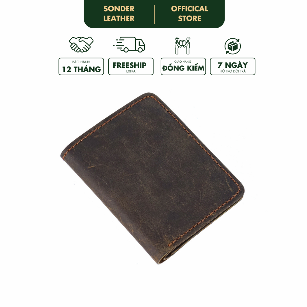 Ví nam da bò thật Kent Ví da nam mini nhỏ gọn, bóp nam cao cấp nhỏ gọn chất da bò sáp xước thương hiệu Sonder Leather