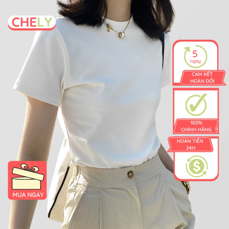 Áo thun trơn nữ cổ tròn cộc tay dáng vừa basic Chely cao cấp, áo phông trơn nữ O UNi cotton , phù hợp mọi lứa tuổi