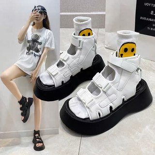 Sandal đế cao 4,5cm quai ngang cao cổ 2 màu năng động dễ phối đồ phong cách ulzzang thời trang nữ D21