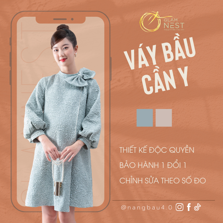 Váy Bầu Đẹp Tạo Dáng Thon Gọn Đầm Bầu Thiết Kế Cao Cấp Glam Nest VN013
