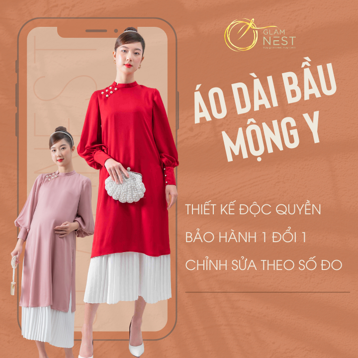 Áo Dài Cách Tân Mộng Y Váy Bầu Diện Tết Đầm Bầu Đẹp Glam Nest AD004