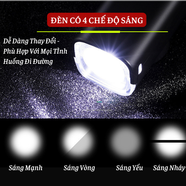 Đèn Gắn Xe Đạp Thể Thao HT Sports Siêu Sáng 4 Chế Độ Đèn Còi To Chống Nước Đi Đêm An Toàn DC1202