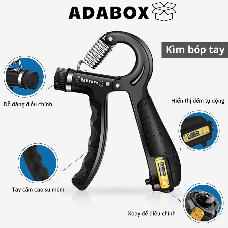 Kìm Bóp Tay Tăng Cơ Hỗ Trợ Tập Thể Dục Thể Thao Kìm Tập Cơ Tay Có Đếm Số Điều Chỉnh Cân Nặng Từ 5-60kg