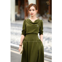 BEBOND - SET LỤA NHẬT MÀU XANH RÊU- CONAL DRESS