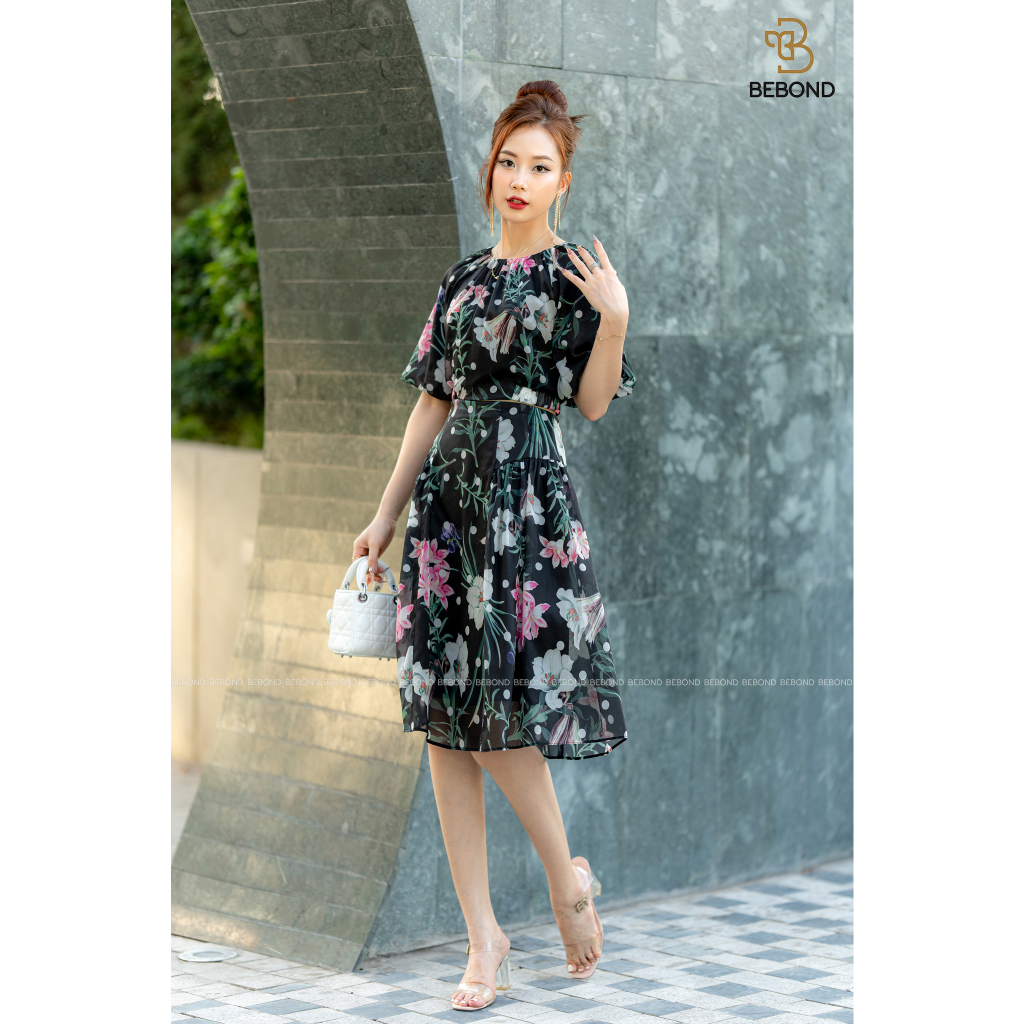 BEBOND- SET BỘ ÁO KÝ GIẢ CHÂN VÁY XÒE HỌA TIẾT MILA
