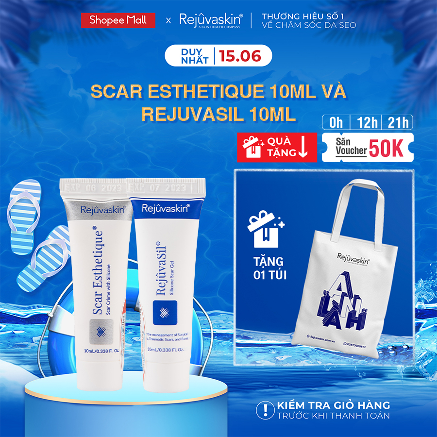 Combo chăm sóc da Rejuvaskin ngăn ngừa và xoá bỏ mọi loại sẹo Scar Esthetique10ml và Rejuvasil 10ml