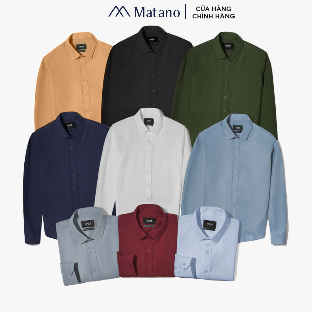 Áo sơ mi nam trơn dài tay regular MATANO AOSOMI088 vải chéo mềm mịn hạn chế nhăn, form thanh lịch, h