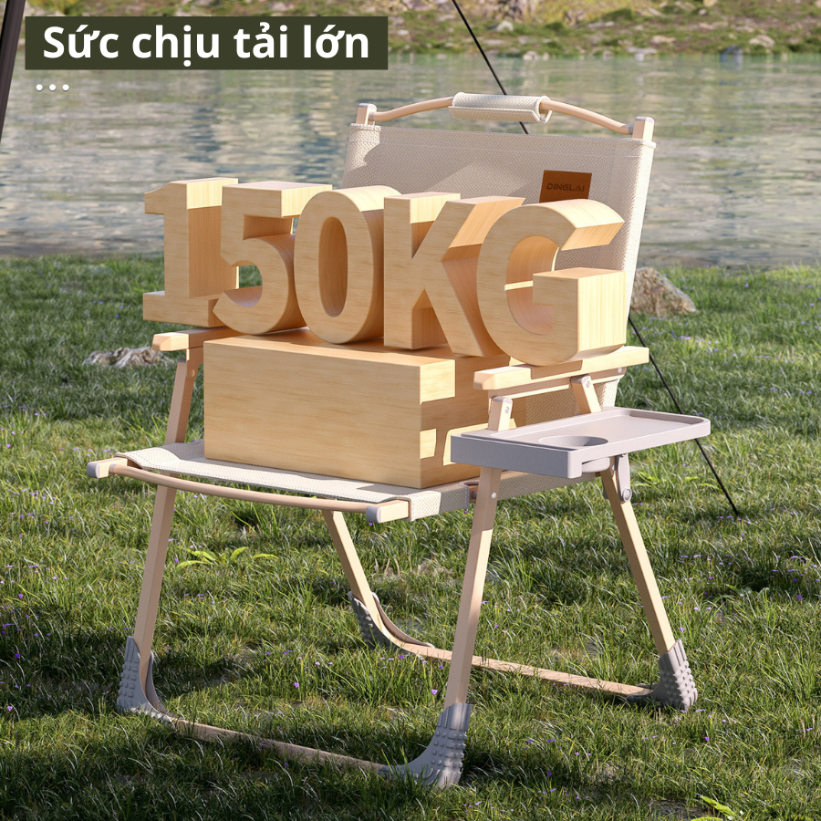 Ghế cắm trại dã ngoại gấp gọn, ghế cafe khung hợp kim chắc chắn vải Oxford 2 màu đen be | BigBuy360 - bigbuy360.vn