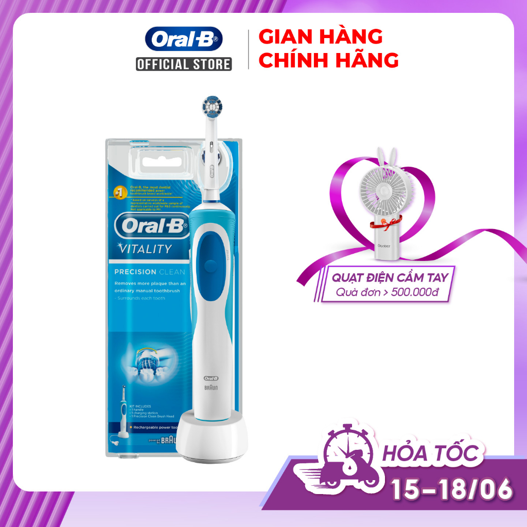 Bàn chải đánh răng điện Oral-B Vitality Precision Clean Blue D12.513-Hàng chính hãng 100% Bảo hành 24 tháng