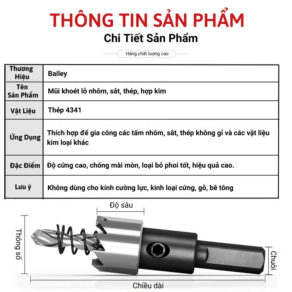 Mũi Khoan Khoét Nhôm, Sắt, Thép, Hợp Kim, Gỗ Đuôi Lục Giác Full Size Từ 16mm - 60mm - Hàng cao cấp chính hãng