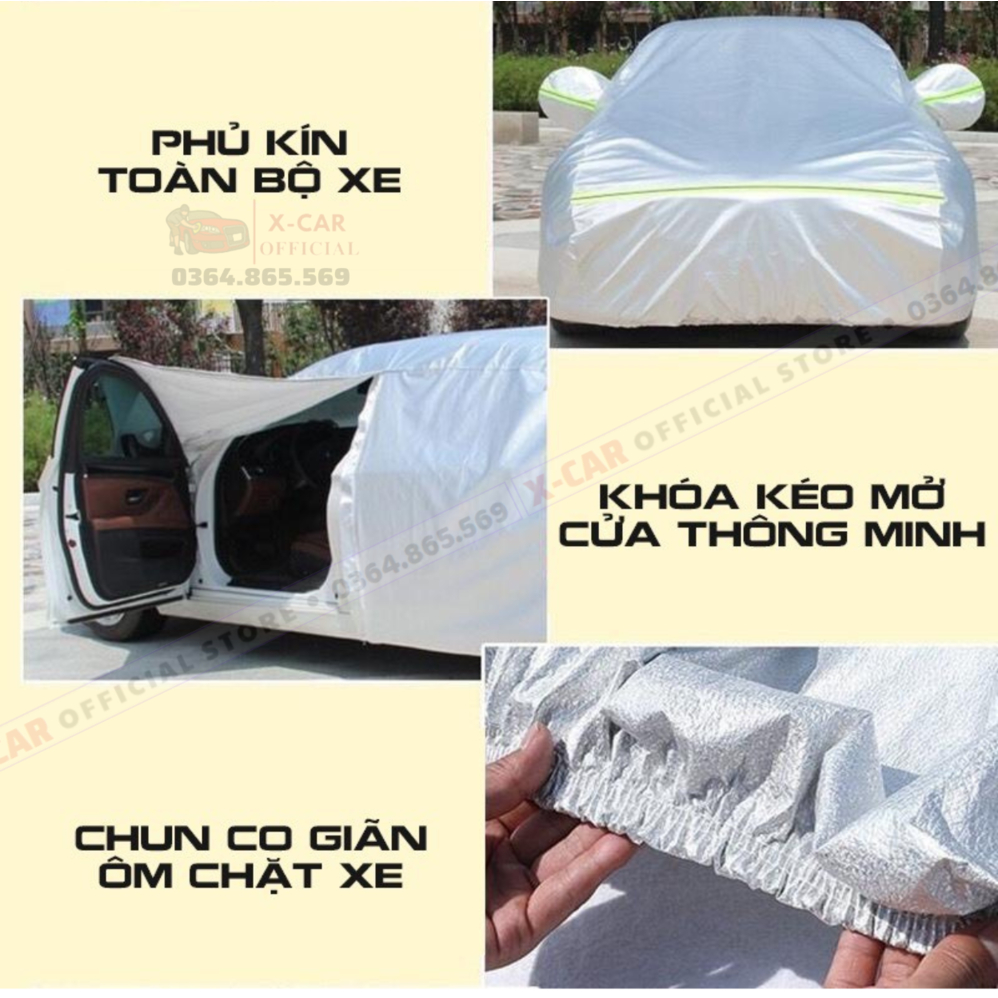 Bạt phủ xe ô tô KIA Morning,Cerato,Seltos,K3,Sonet,Soluto,Sorento,...bạt 3 lớp chống xước có khóa kéo cánh cửa