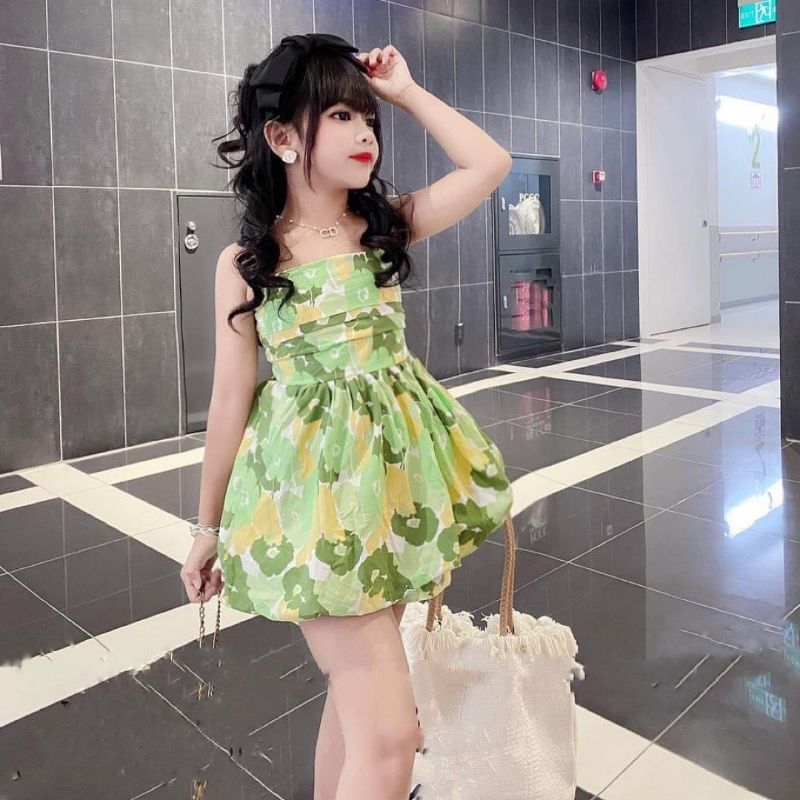 Bộ  hoa 2 dây xếp thân phồng xoè tiểu thư xinh xắn bé gái