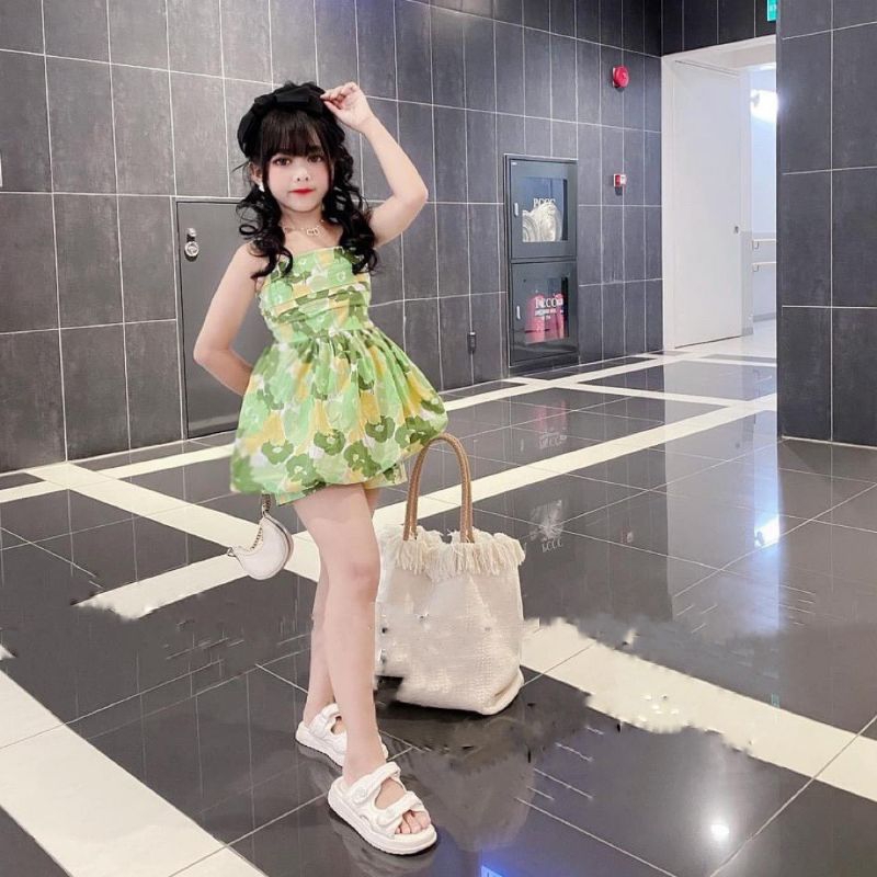 Bộ  hoa 2 dây xếp thân phồng xoè tiểu thư xinh xắn bé gái