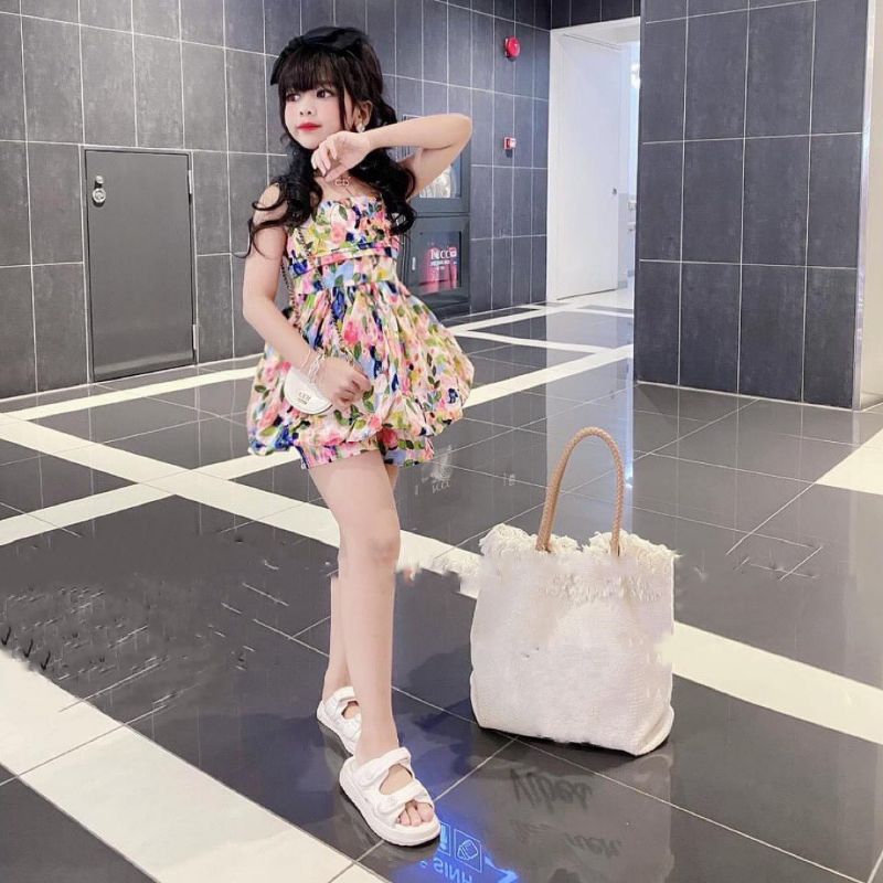 Bộ  hoa 2 dây xếp thân phồng xoè tiểu thư xinh xắn bé gái