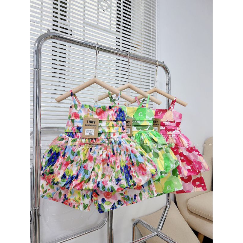 Bộ  hoa 2 dây xếp thân phồng xoè tiểu thư xinh xắn bé gái