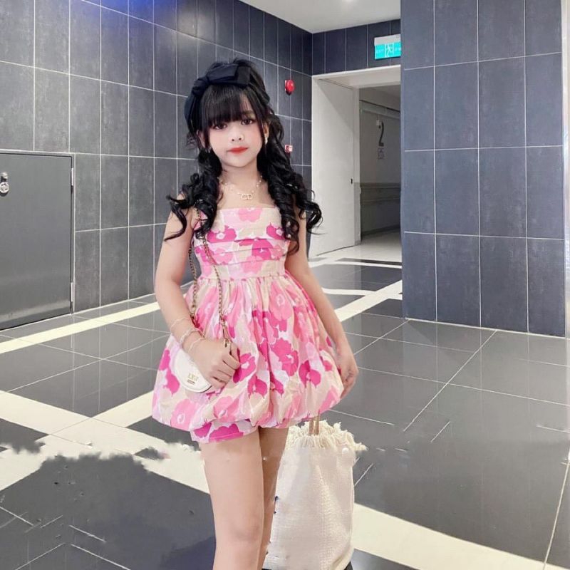 Bộ  hoa 2 dây xếp thân phồng xoè tiểu thư xinh xắn bé gái