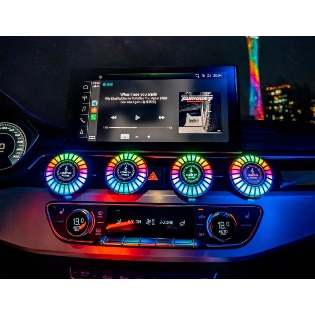 Đèn Led Cảm Ứng Âm Thanh Nước Hoa Gắn Cửa Gió Điều Hoà Ô Tô - Nhấp Nháy Theo Nhạc, kèm nước hoa