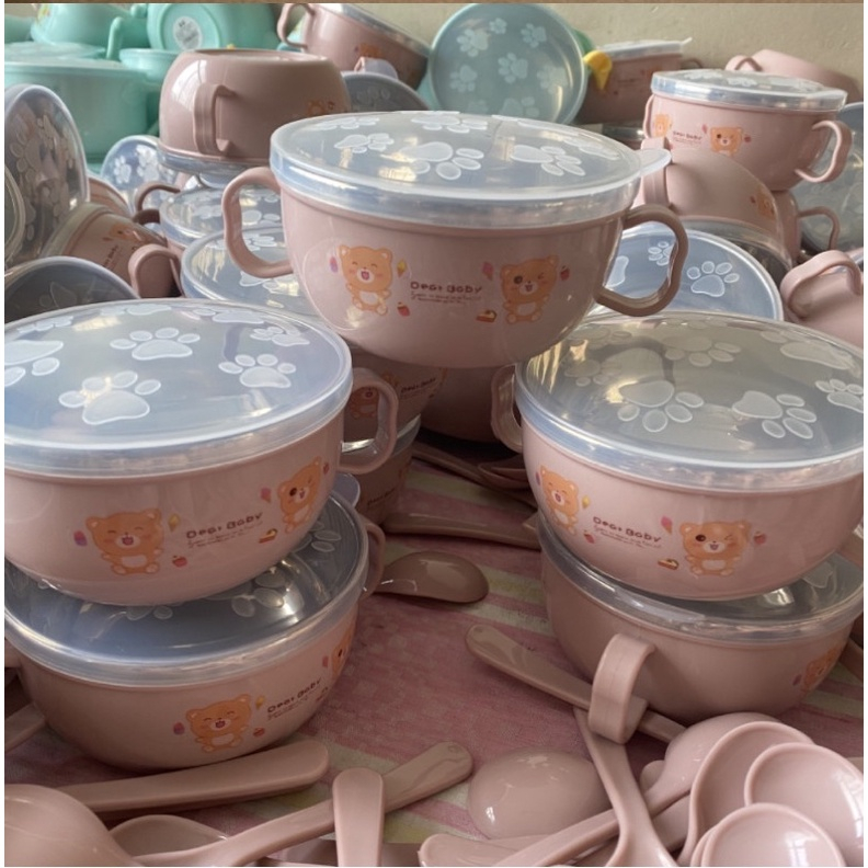 Bát ăn dặm inox kèm thìa báo nóng cho bé BQSHOP