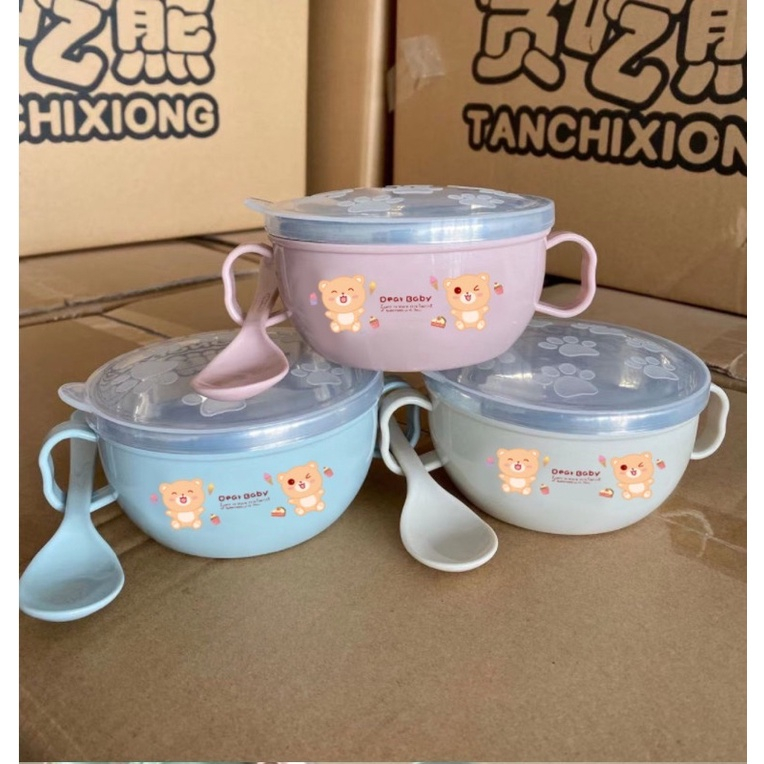 Bát ăn dặm inox kèm thìa báo nóng cho bé BQSHOP