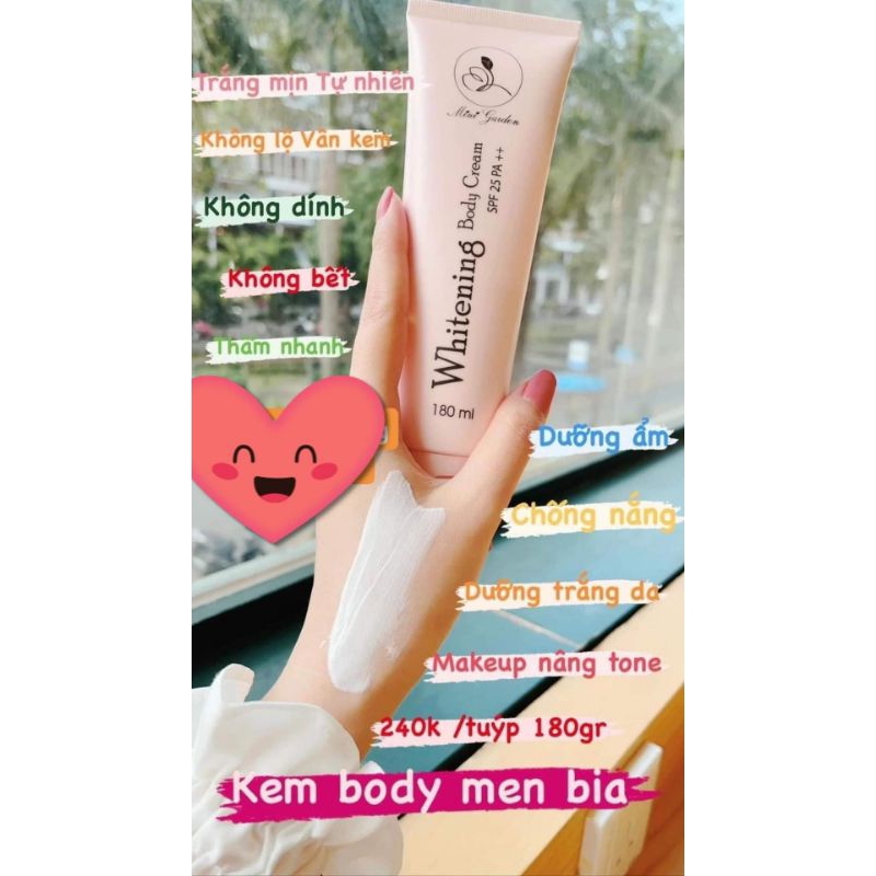 [MUA 1 TẶNG 1] Kem body men bia MINIGARDEN 180ml Whitening Body Cream SPF25 PA++ dưỡng da, chống nắng, makeup body