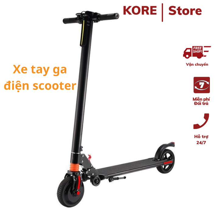 Xe tay ga điện Scooter tốc độ 25km h pin 8Ah có bánh phụ khi gấp gọn đồng