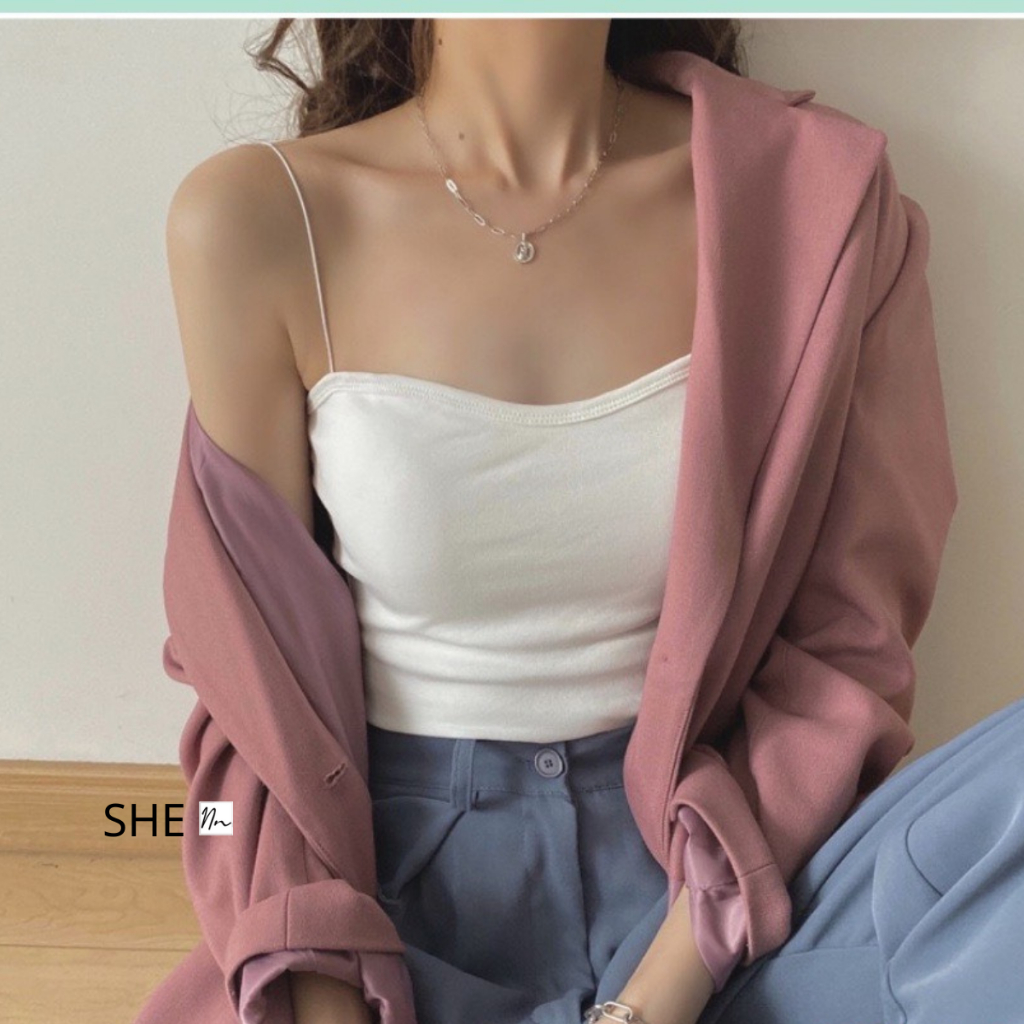 Áo 2 dây bún sợi mảnh màu đen trắng | BigBuy360 - bigbuy360.vn